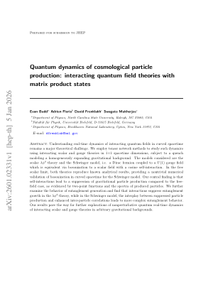 Quantum dynamics of cosmological particle production: interacting quantum field theories with matrix product states
